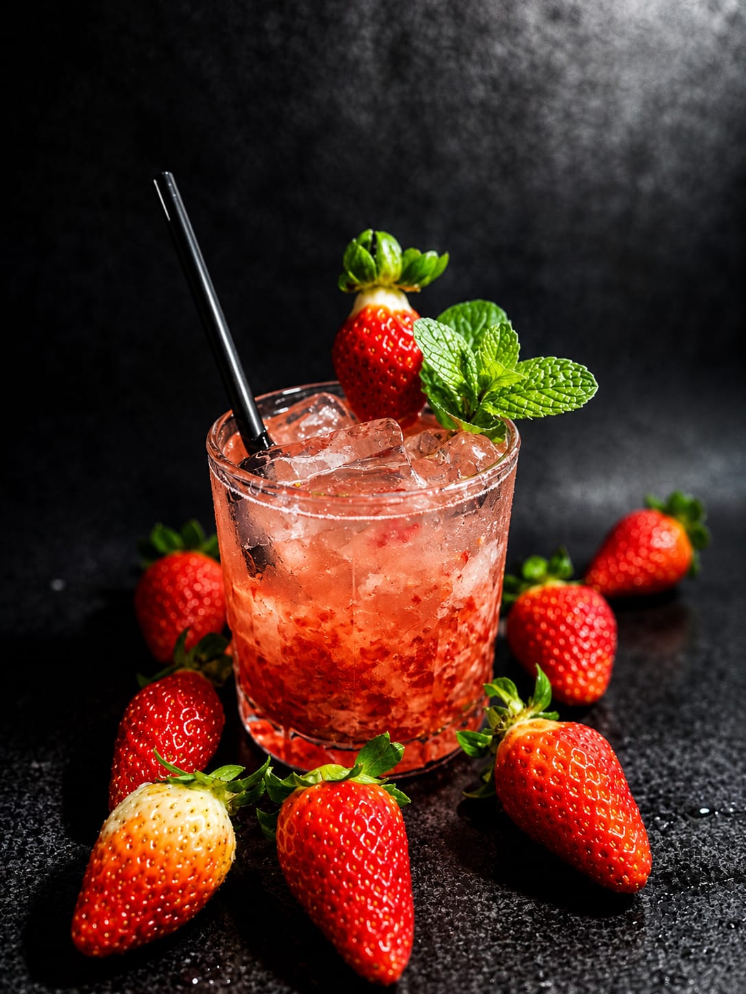 Caipirinha de morango com frutas frescas